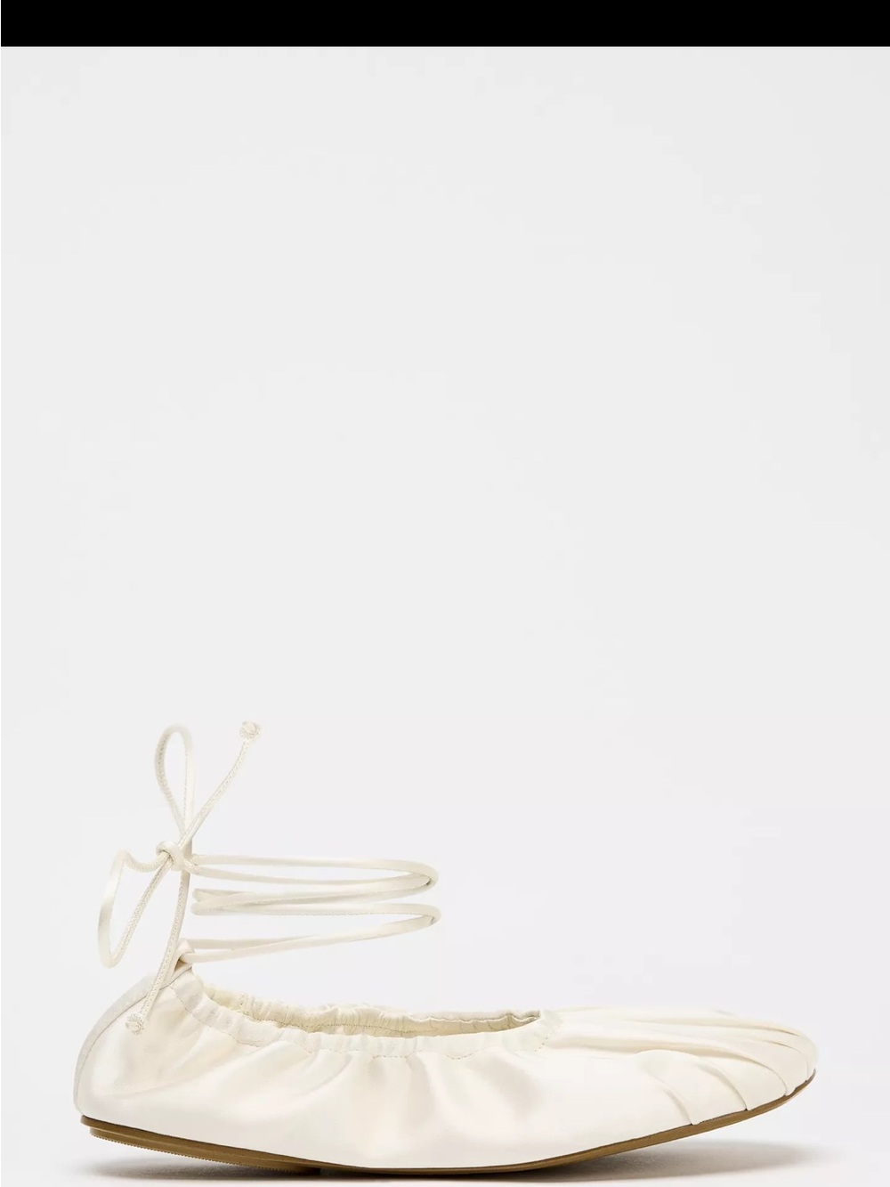 Zara Cream Satin Effect Ballet Flat with Ankle Wrap